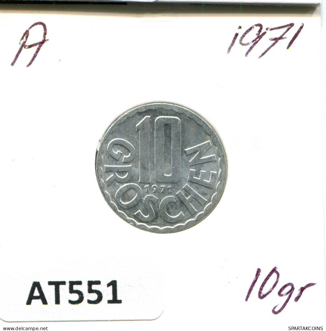 10 GROSCHEN 1971 AUSTRIA Moneda #AT551.E.A - Autriche