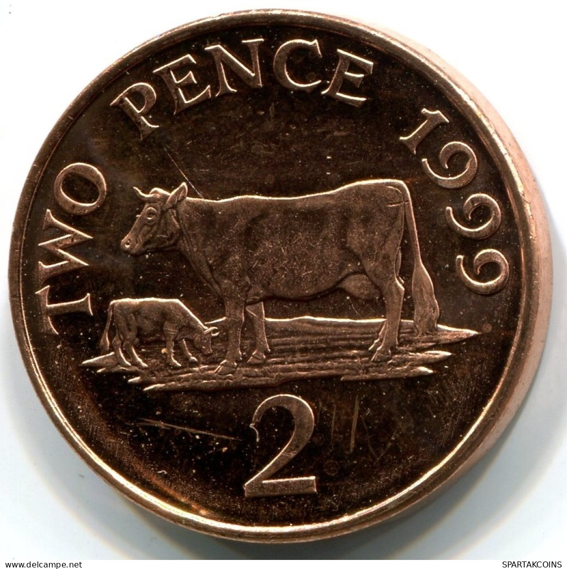 2 PENNI 1999 GUERNSEY UNC Moneda QUEEN GUERNSEY COW #W11162.E.A - Guernsey