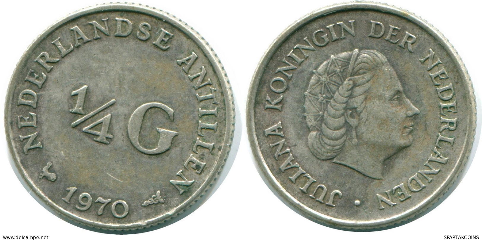 1/4 GULDEN 1970 NIEDERLÄNDISCHE ANTILLEN SILBER Koloniale Münze #NL11709.4.D.A - Niederländische Antillen