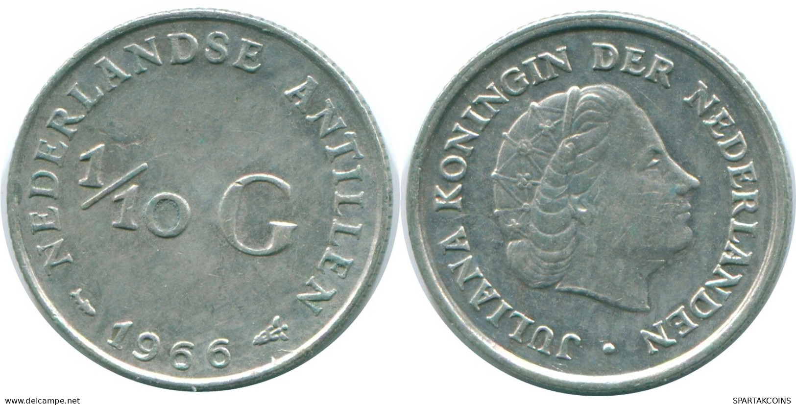 1/10 GULDEN 1966 ANTILLES NÉERLANDAISES ARGENT Colonial Pièce #NL12717.3.F.A - Niederländische Antillen