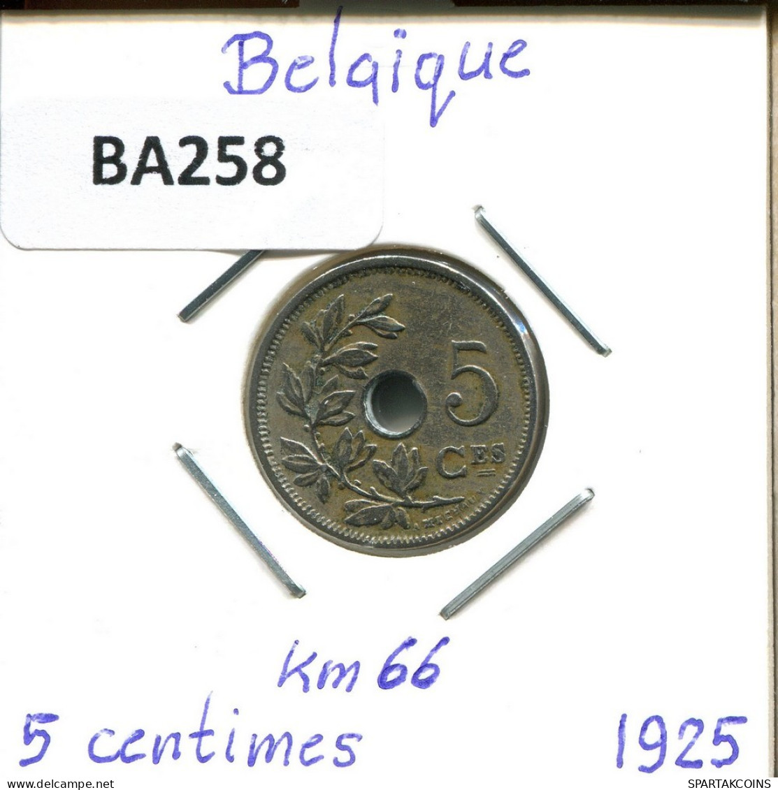 5 CENTIMES 1925 FRENCH Text BELGIQUE BELGIUM Pièce #BA258.F.A - 5 Centimes