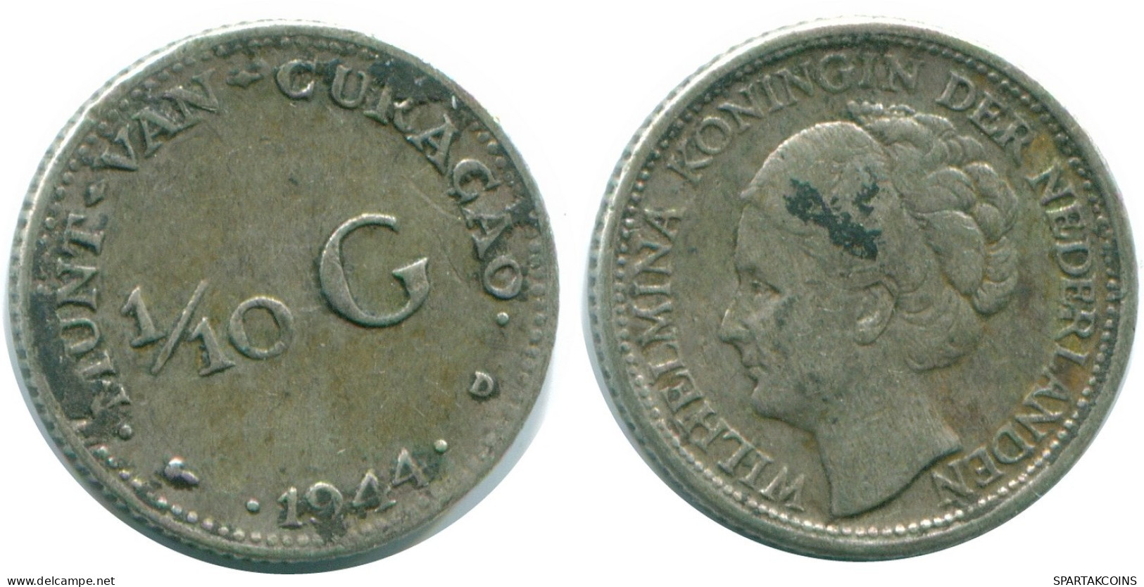 1/10 GULDEN 1944 CURACAO Netherlands SILVER Colonial Coin #NL11819.3.U.A - Curacao