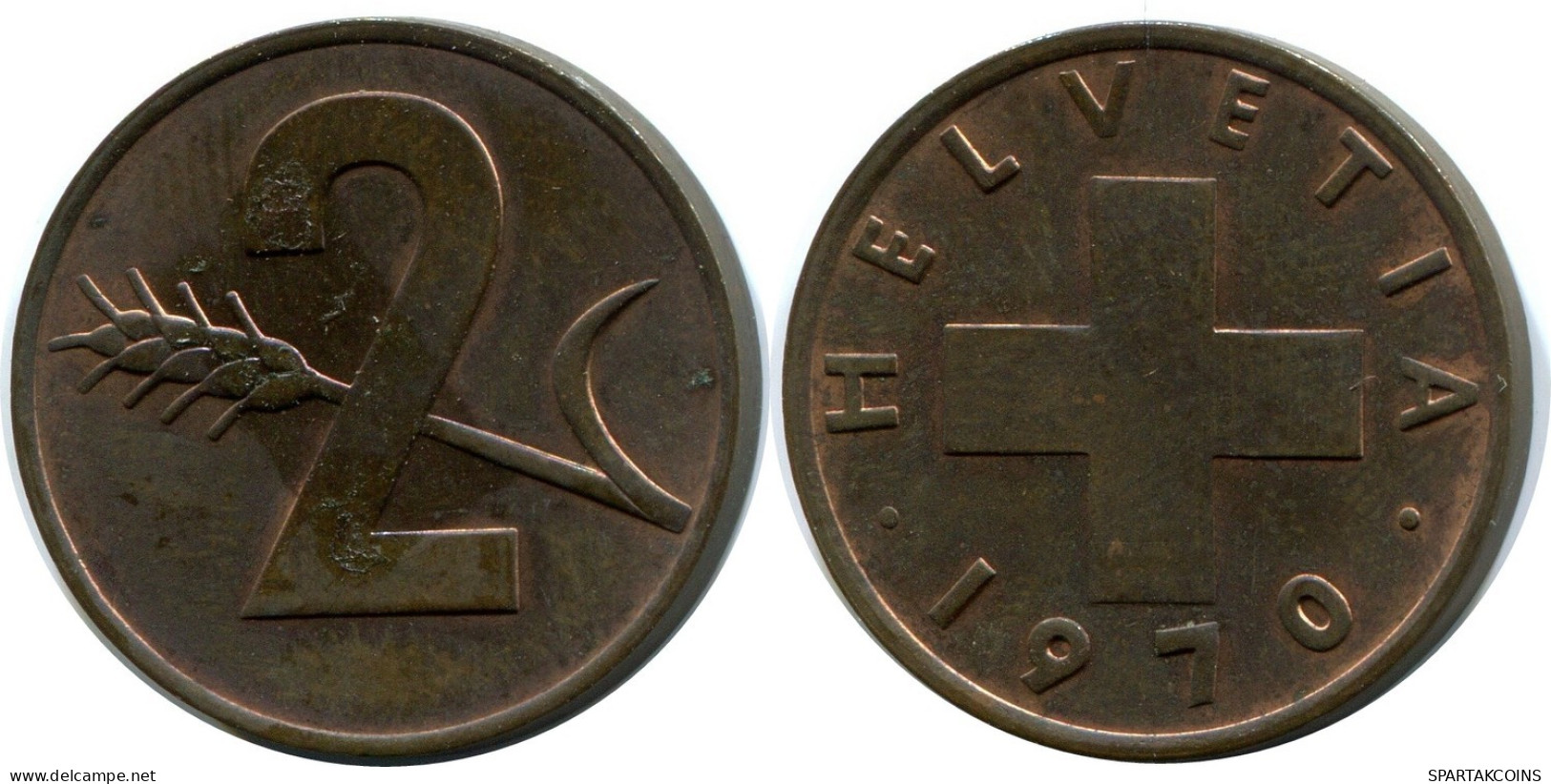 2 RAPPEN 1970 SUIZA SWITZERLAND Moneda #AY108.3.E.A - Other & Unclassified