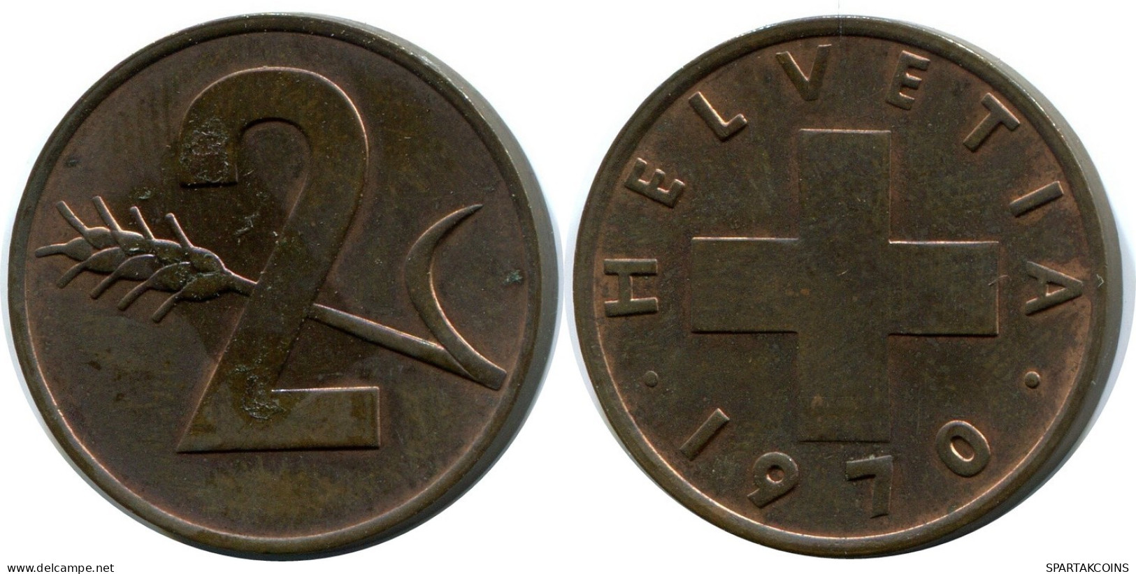 2 RAPPEN 1970 SUIZA SWITZERLAND Moneda #AY108.3.E.A - Autres & Non Classés