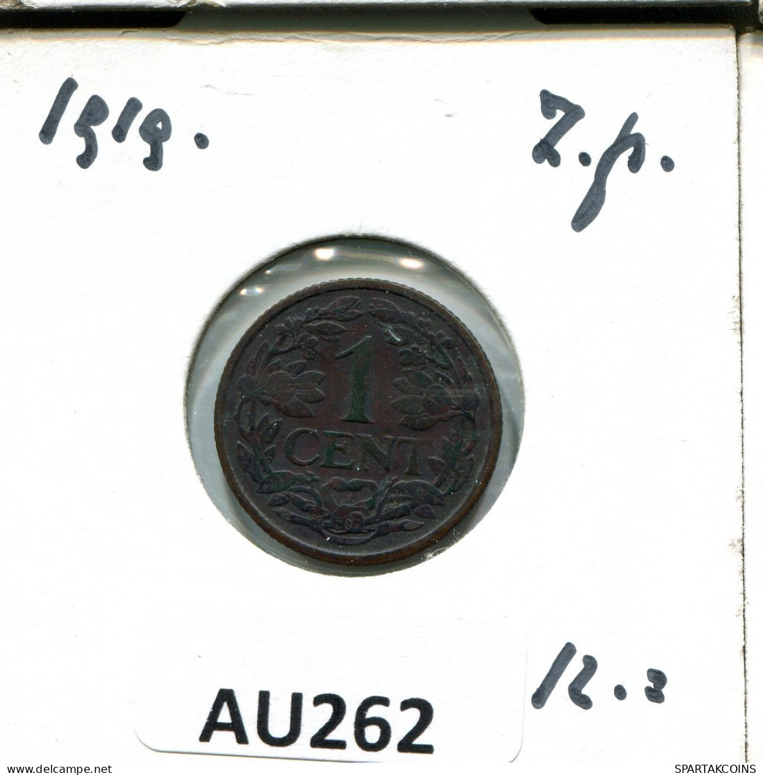 1 CENT 1919 NÉERLANDAIS NETHERLANDS Pièce #AU262.F.A - 1 Cent