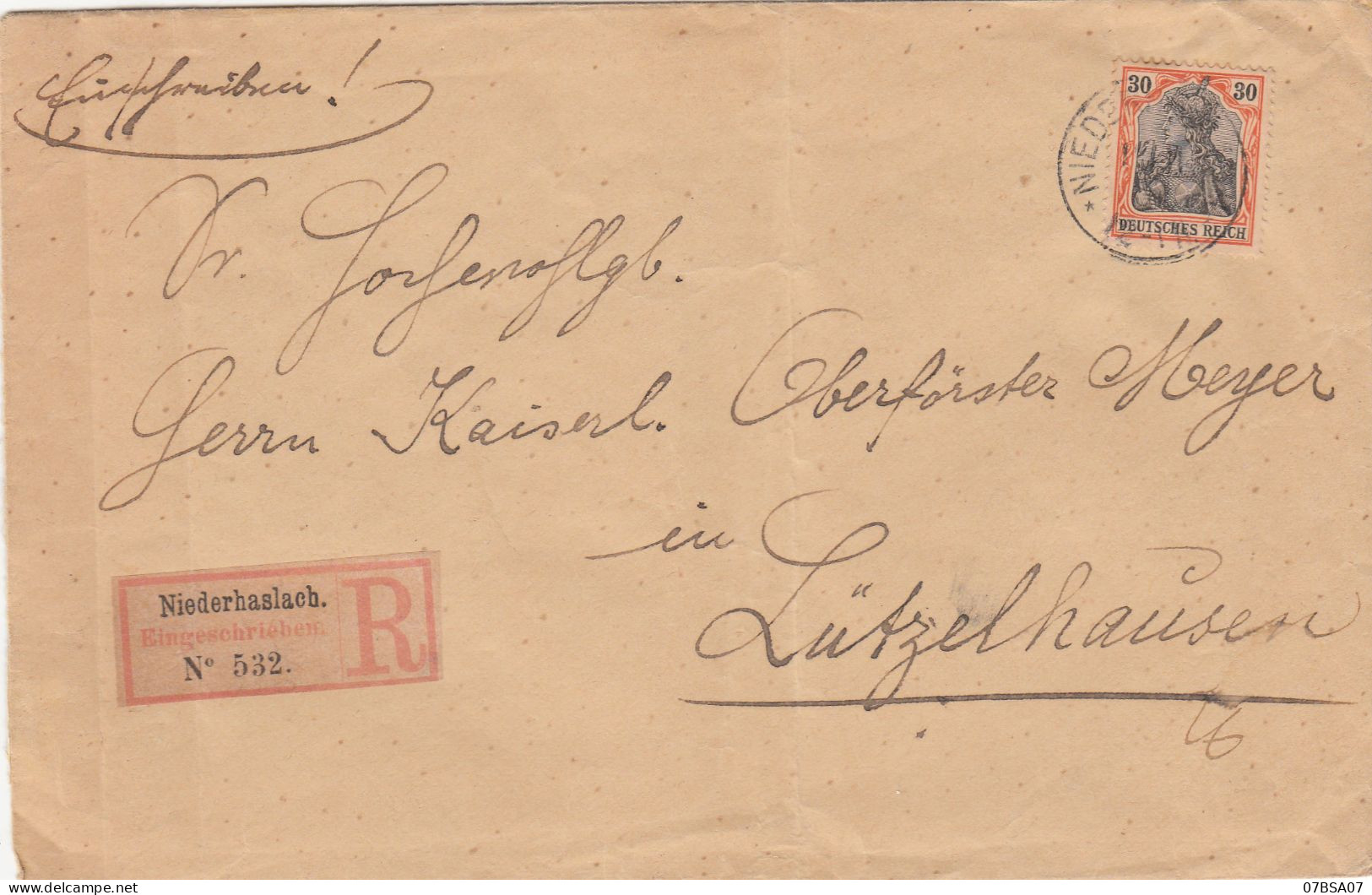 BAS RHIN ENV 1901 NIDERHASLACH SUR N° 72 LR ETIQUETTE RECOMMANDE ALLEMAGNE  ( ALSACE  ALLEMANDE ) - Brieven En Documenten