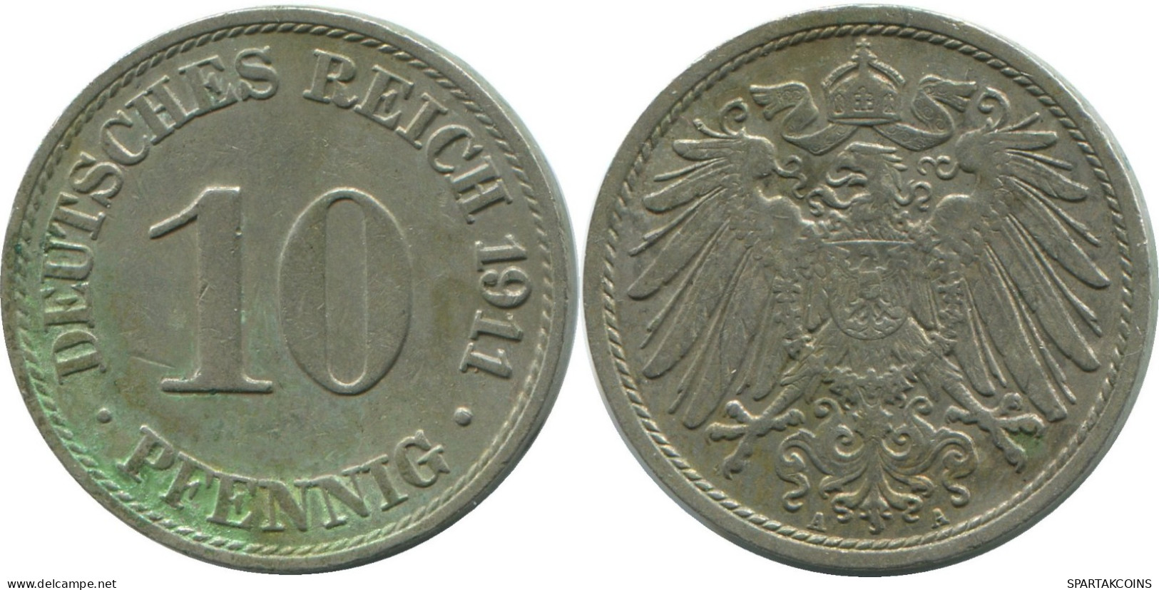 10 PFENNIG 1911 A GERMANY Coin #DE10460.5.U.A - 10 Pfennig