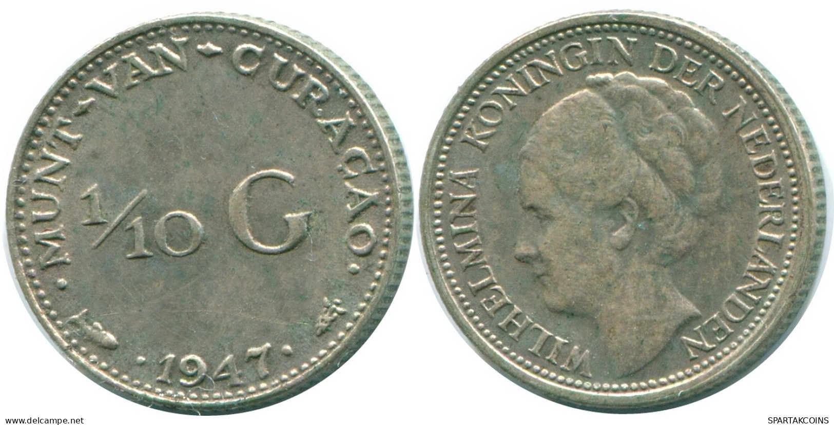 1/10 GULDEN 1947 CURACAO Netherlands SILVER Colonial Coin #NL11828.3.U.A - Curacao