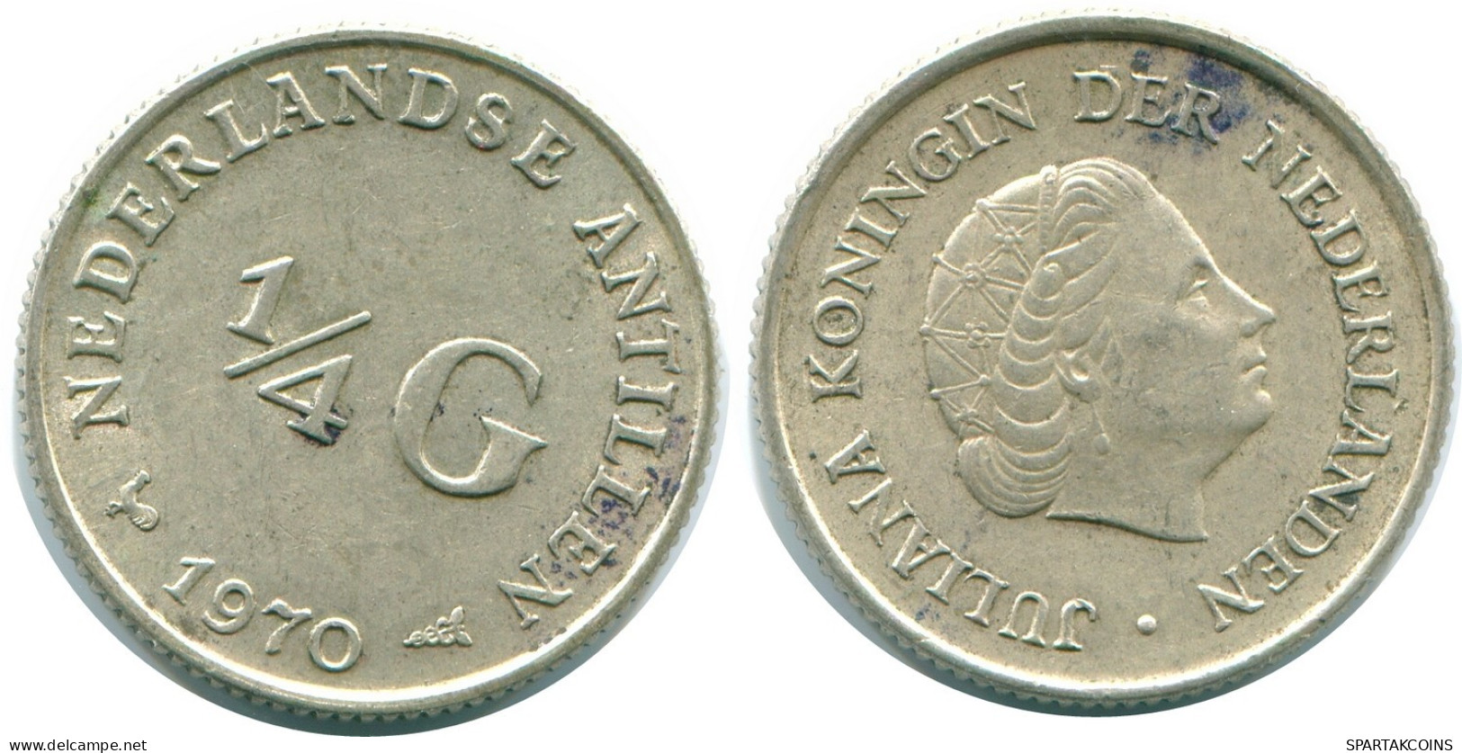 1/4 GULDEN 1970 NIEDERLÄNDISCHE ANTILLEN SILBER Koloniale Münze #NL11693.4.D.A - Antilles Néerlandaises