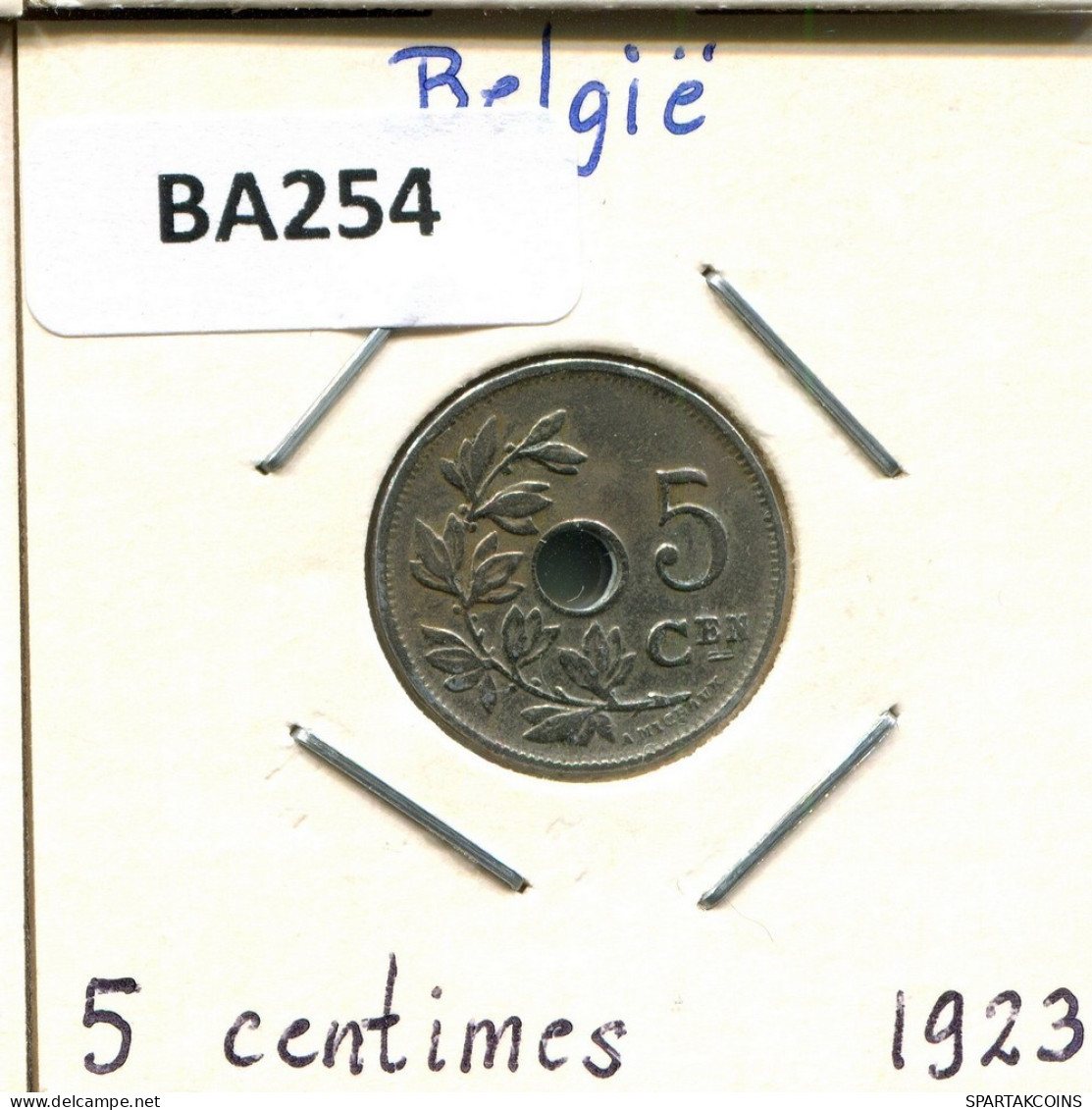 5 CENTIMES 1923 DUTCH Text BELGIQUE BELGIUM Pièce #BA254.F.A - 5 Centimes
