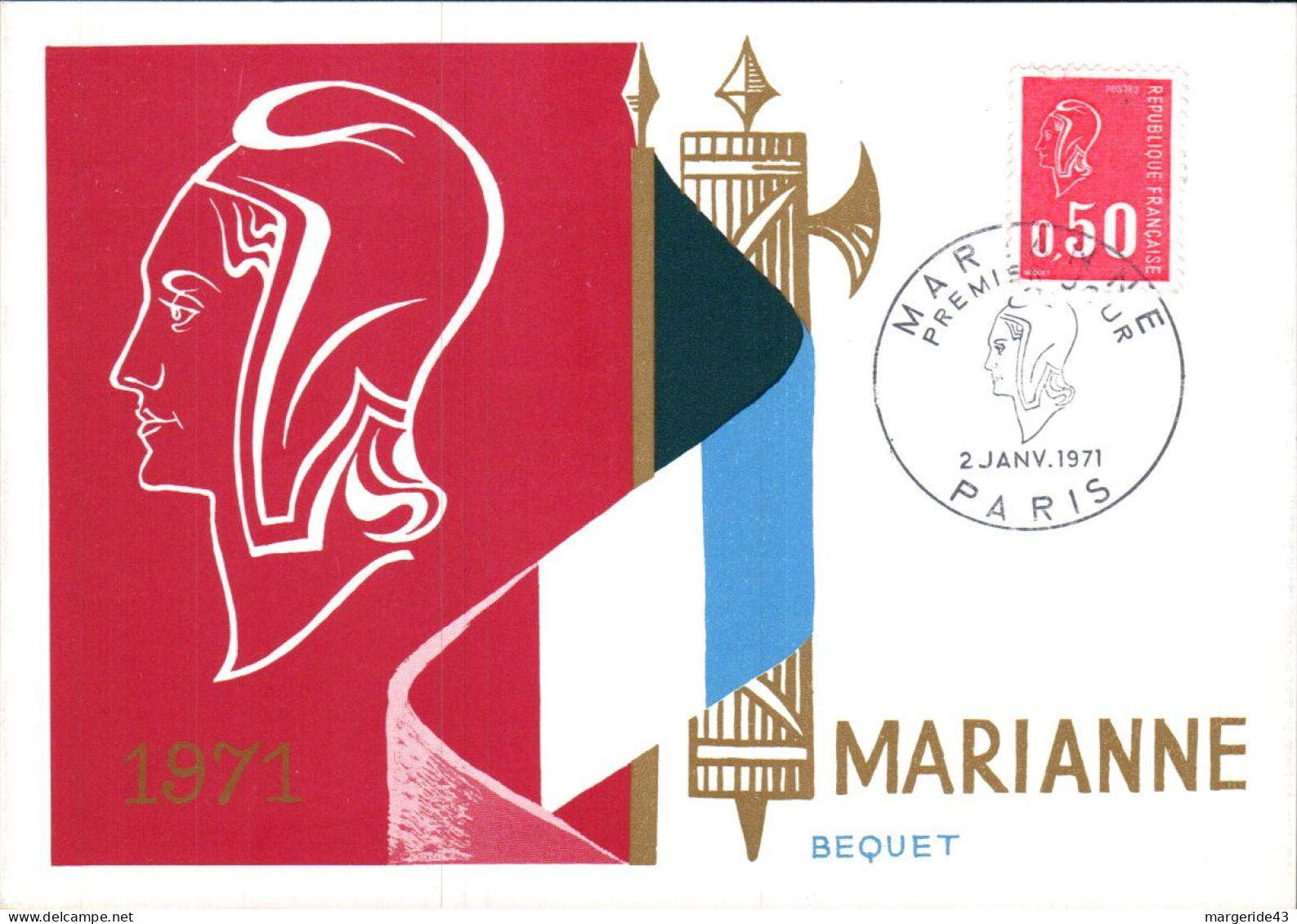 CARTE MAXIMUM 1971 MARIANNE DE BEQUET - 1970-1979