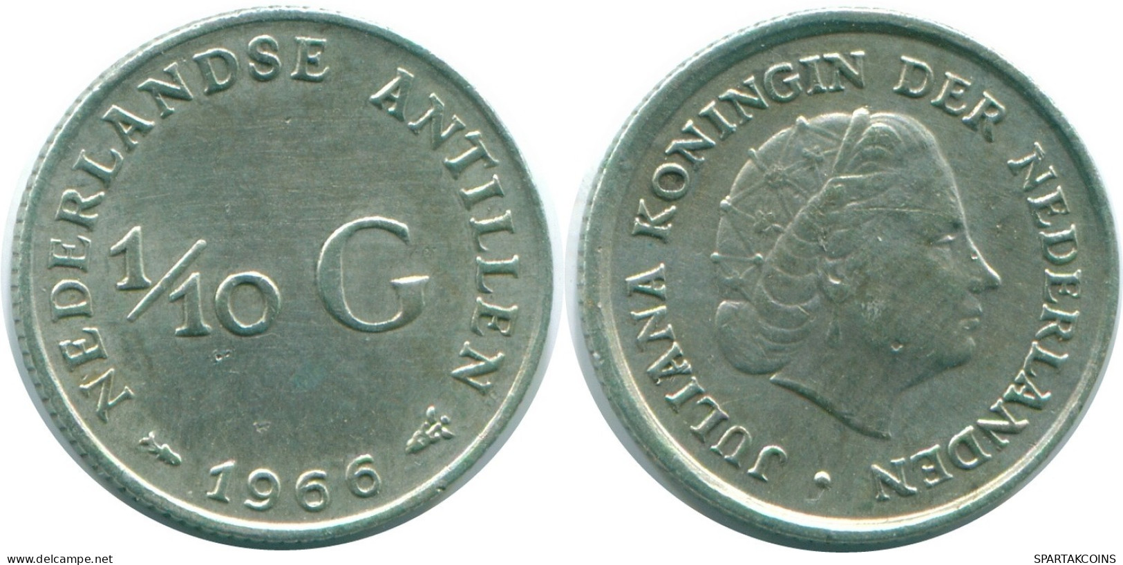 1/10 GULDEN 1966 ANTILLES NÉERLANDAISES ARGENT Colonial Pièce #NL12838.3.F.A - Antilles Néerlandaises