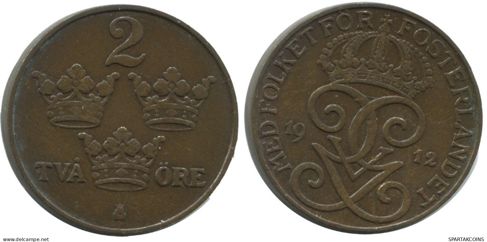 2 ORE 1912 SCHWEDEN SWEDEN Münze #AC833.2.D.A - Sweden