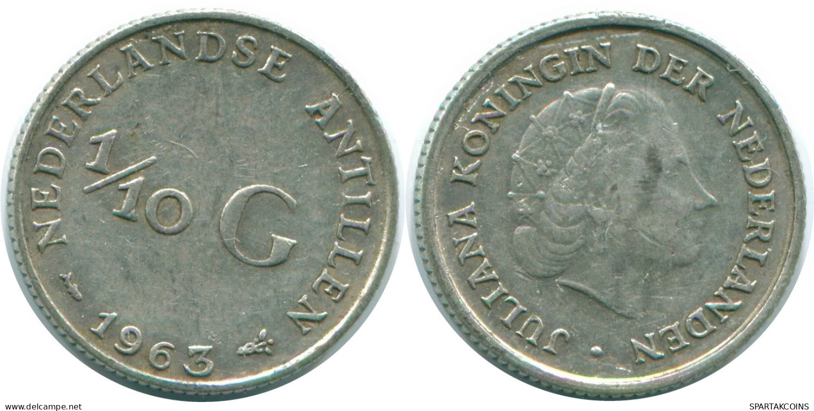 1/10 GULDEN 1963 ANTILLAS NEERLANDESAS PLATA Colonial Moneda #NL12489.3.E.A - Netherlands Antilles
