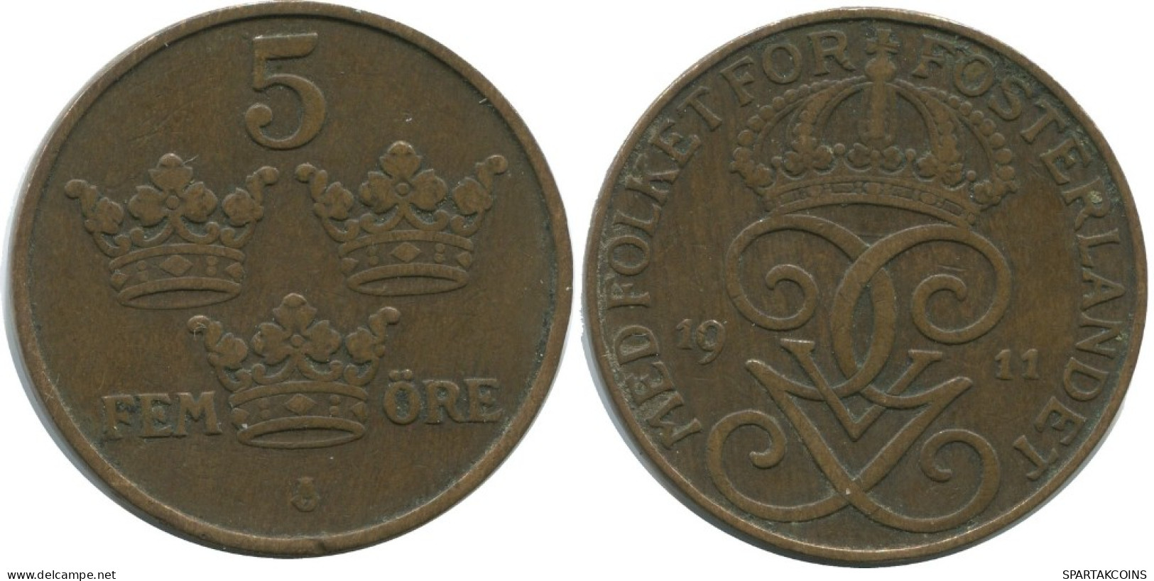 5 ORE 1911 SWEDEN Coin #AC447.2.U.A - Schweden