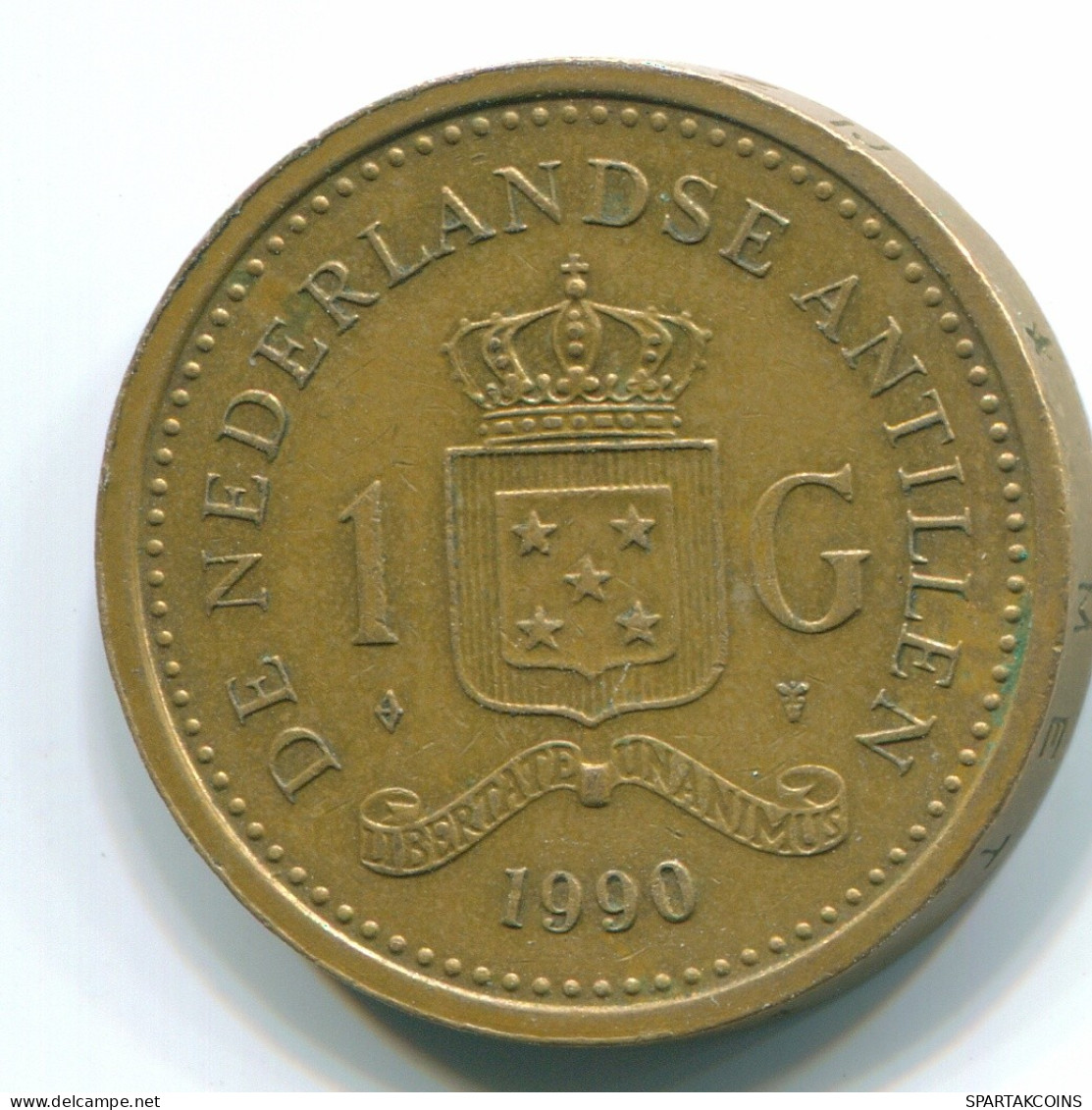 1 GULDEN 1990 NETHERLANDS ANTILLES Aureate Steel Colonial Coin #S12104.U.A - Antilles Néerlandaises