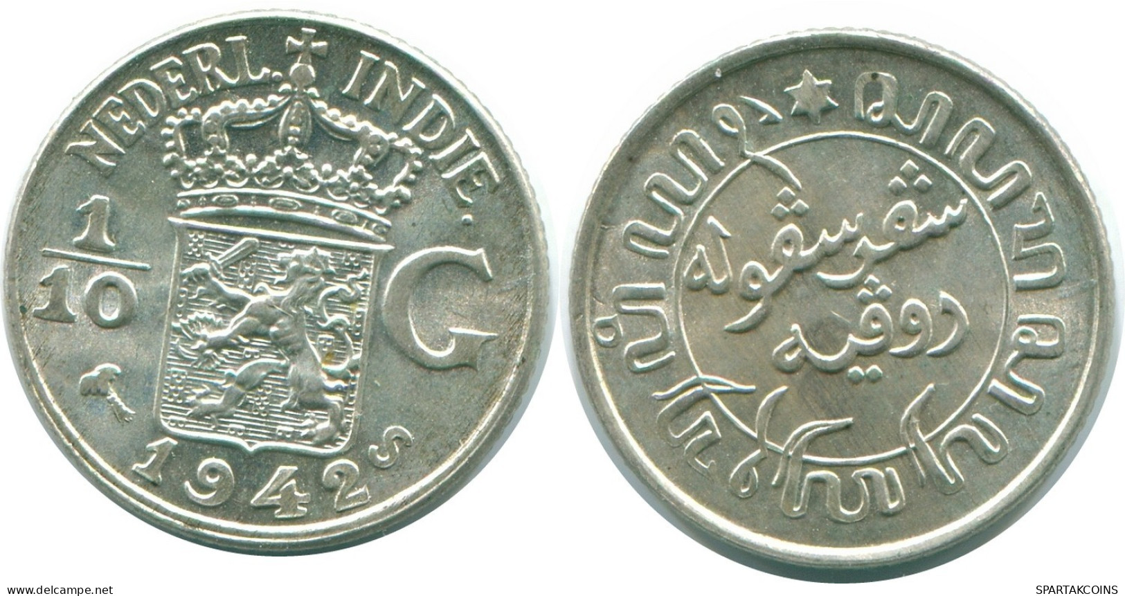 1/10 GULDEN 1942 NETHERLANDS EAST INDIES SILVER Colonial Coin #NL13855.3.U.A - Dutch East Indies