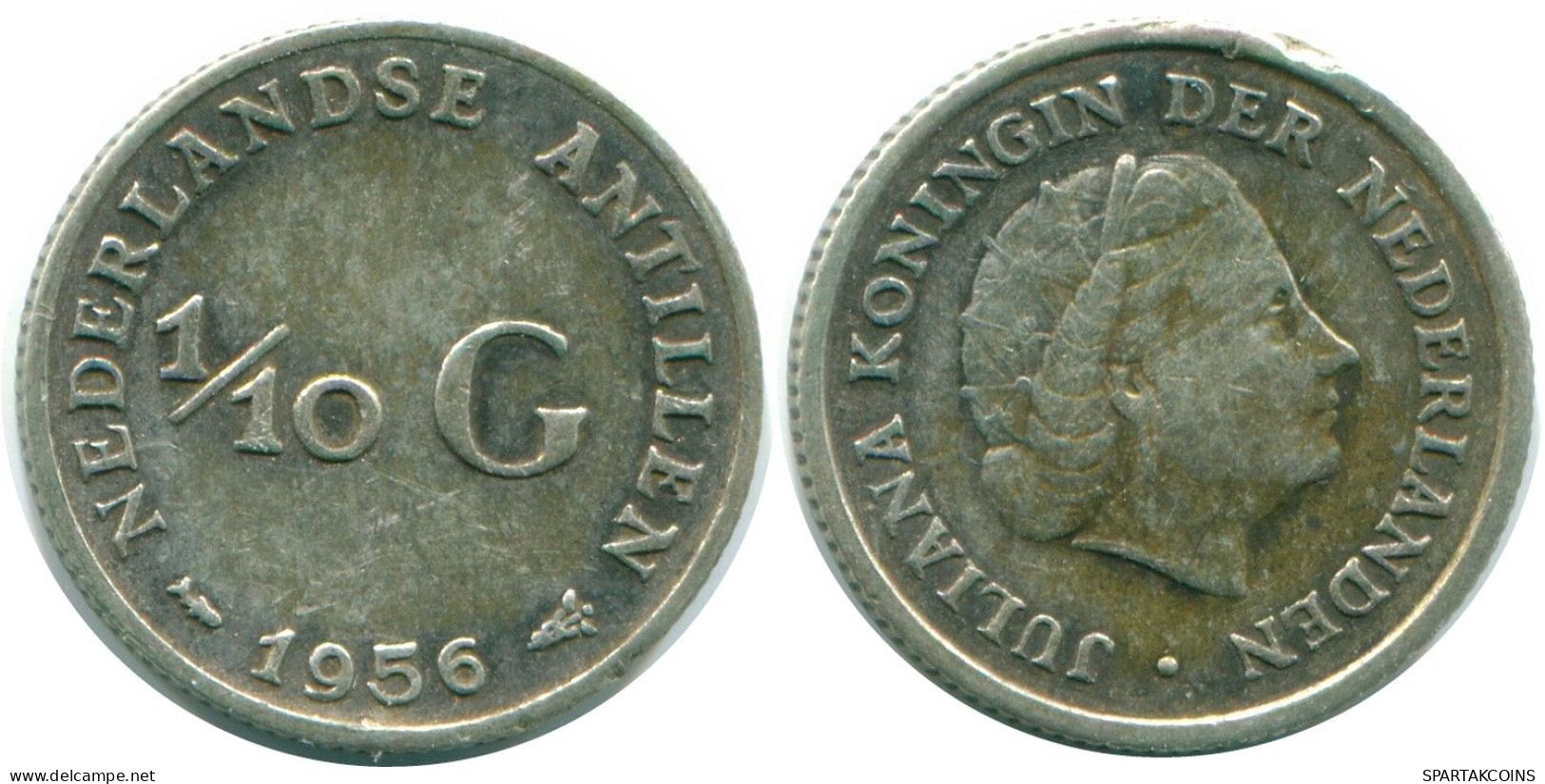 1/10 GULDEN 1956 NIEDERLÄNDISCHE ANTILLEN SILBER Koloniale Münze #NL12098.3.D.A - Netherlands Antilles