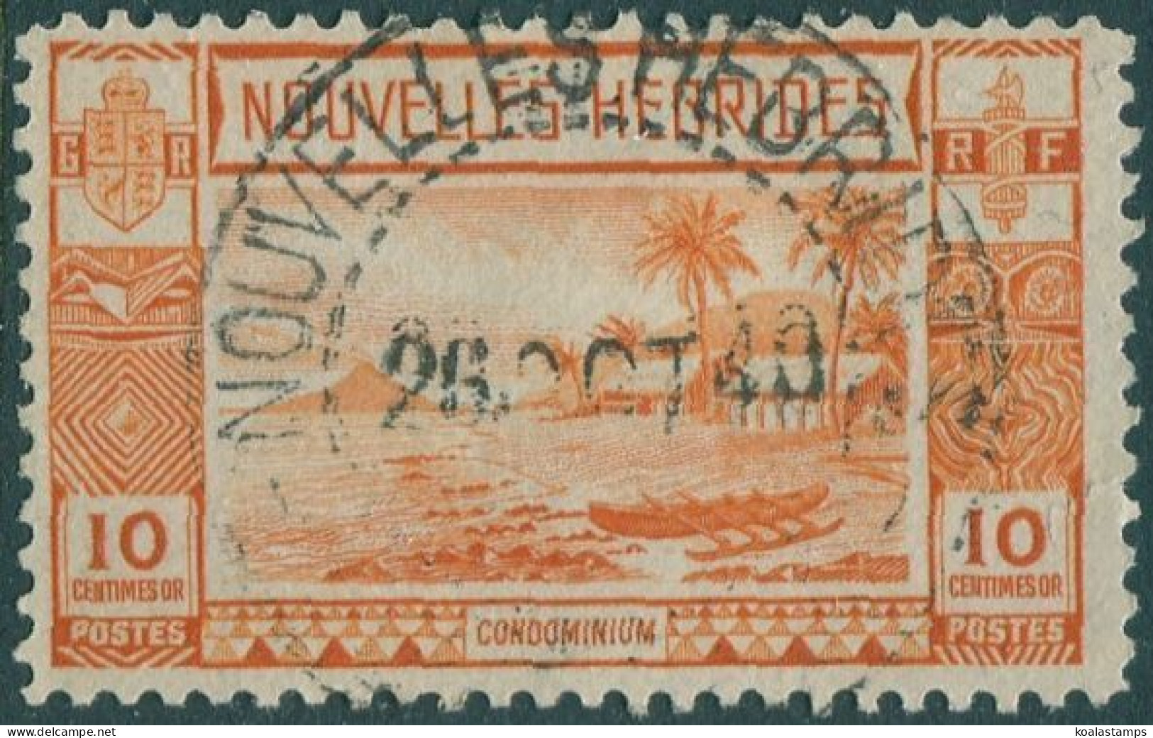 New Hebrides French 1938 SGF54 10c Orange Islands And Outrigger Canoe FU - Otros & Sin Clasificación