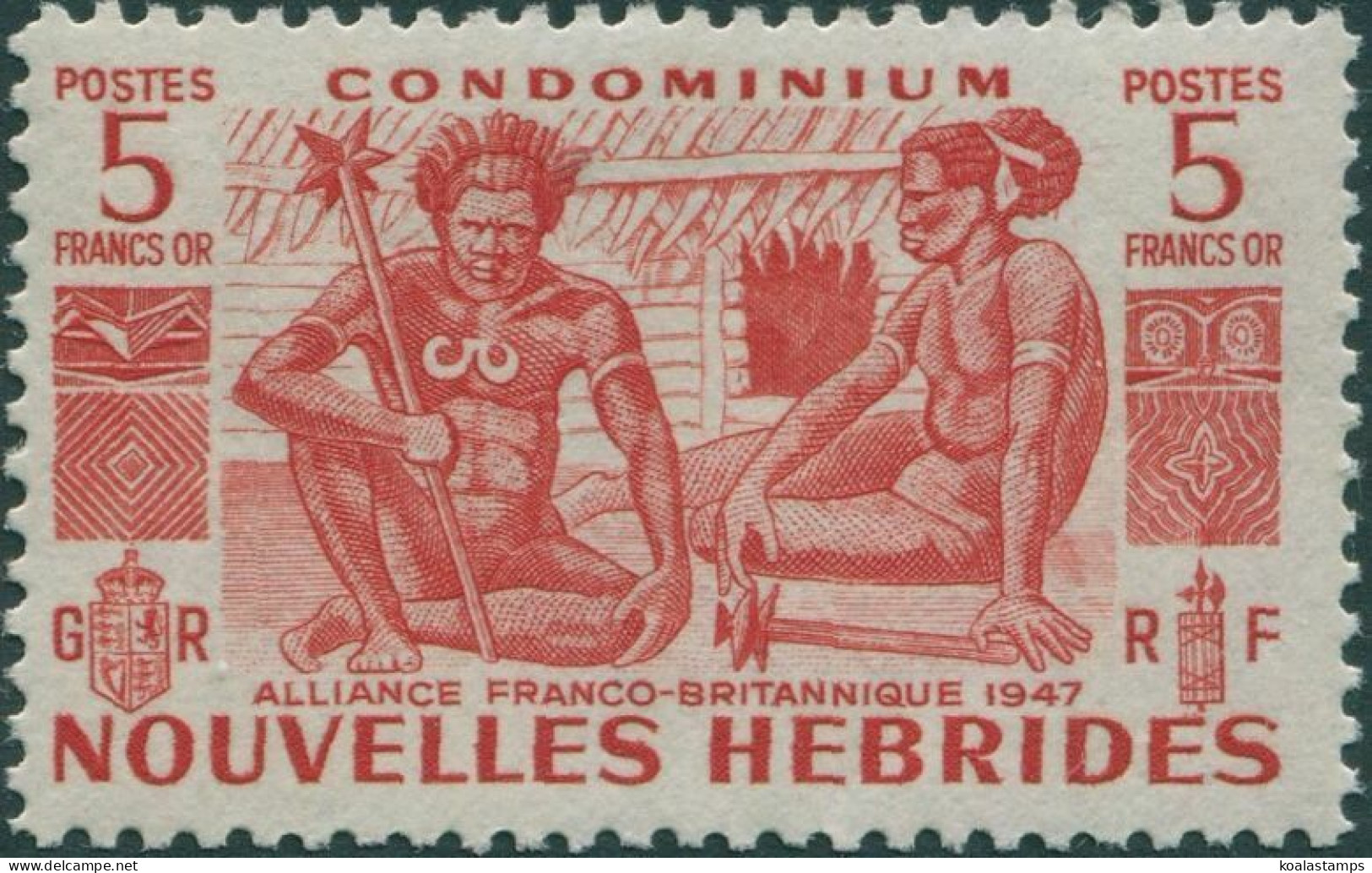 New Hebrides French 1953 SGF91 5f Scarlet Natives MNH - Andere & Zonder Classificatie