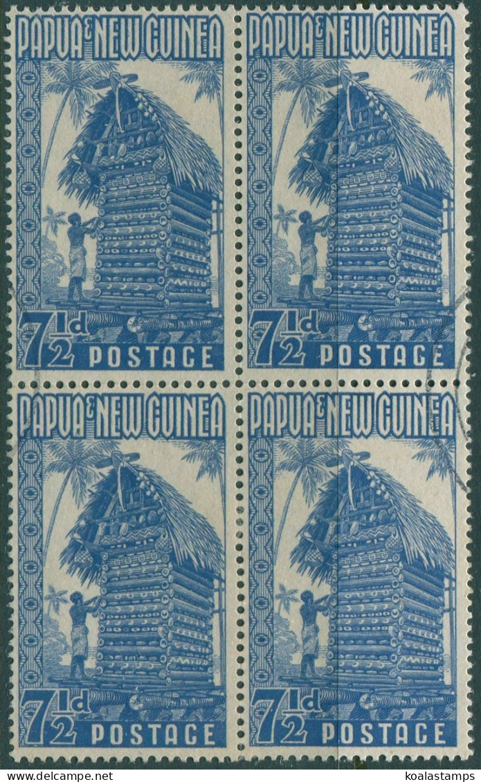 Papua New Guinea 1952 SG8 7½d Blue Kiriwana Yam House Block FU - Papouasie-Nouvelle-Guinée