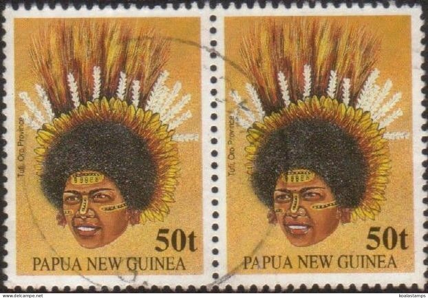 Papua New Guinea 1991 SG660 50t Tribal Head-dress Pair FU - Papouasie-Nouvelle-Guinée