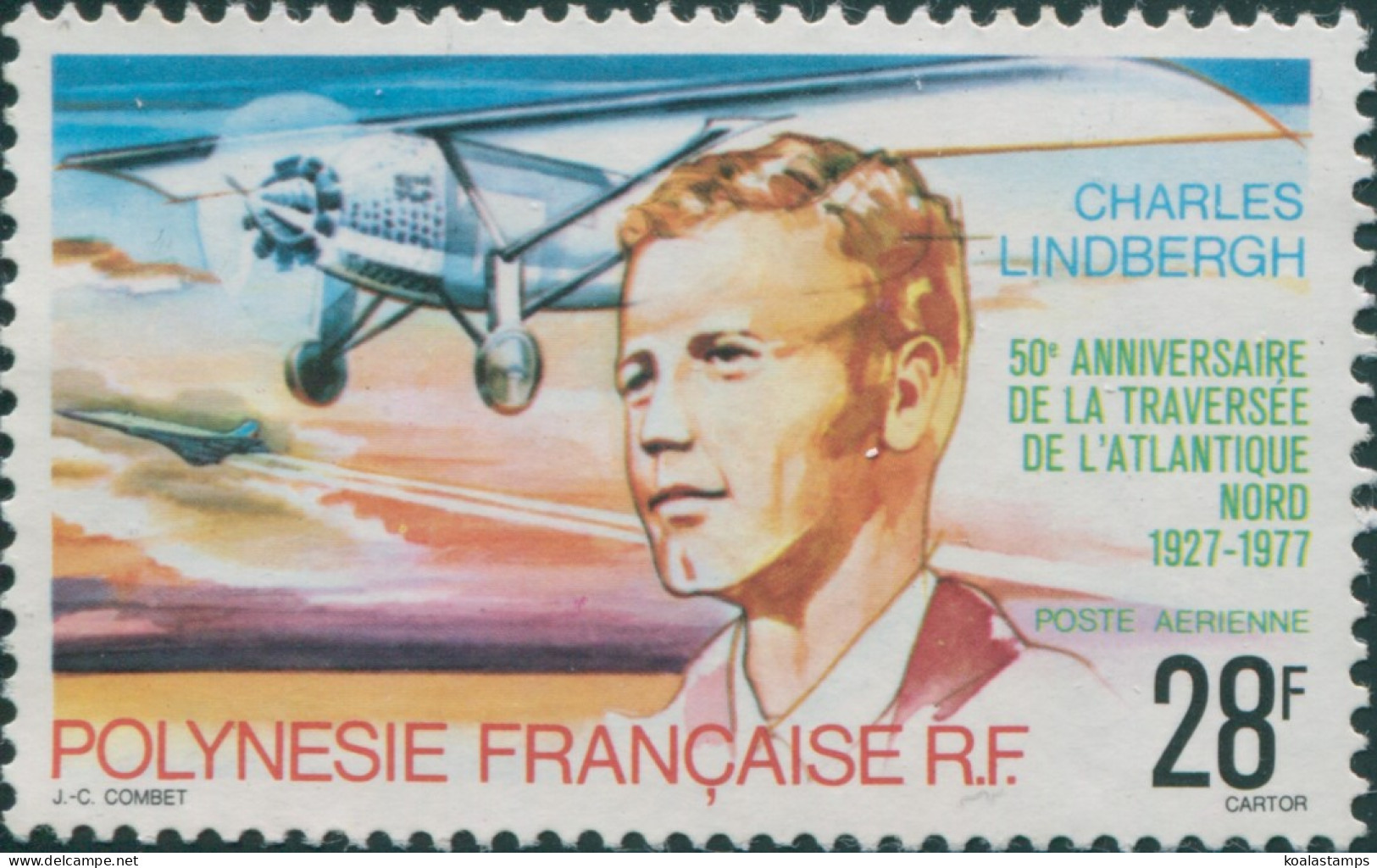 French Polynesia 1977 Sc#C149,SG257 28f Lindbergh Flight MNH - Other & Unclassified