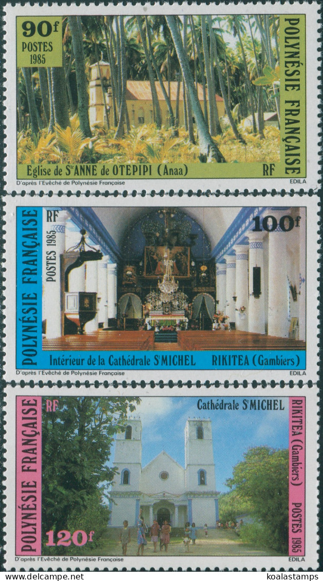 French Polynesia 1985 Sc#424-426,SG462-464 Catholic Churches Set MNH - Sonstige & Ohne Zuordnung