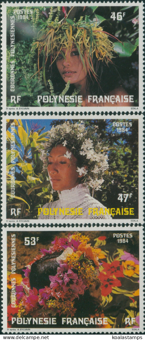 French Polynesia 1984 Sc#400-402,SG433-435 Floral Headdresses Set MLH - Autres & Non Classés