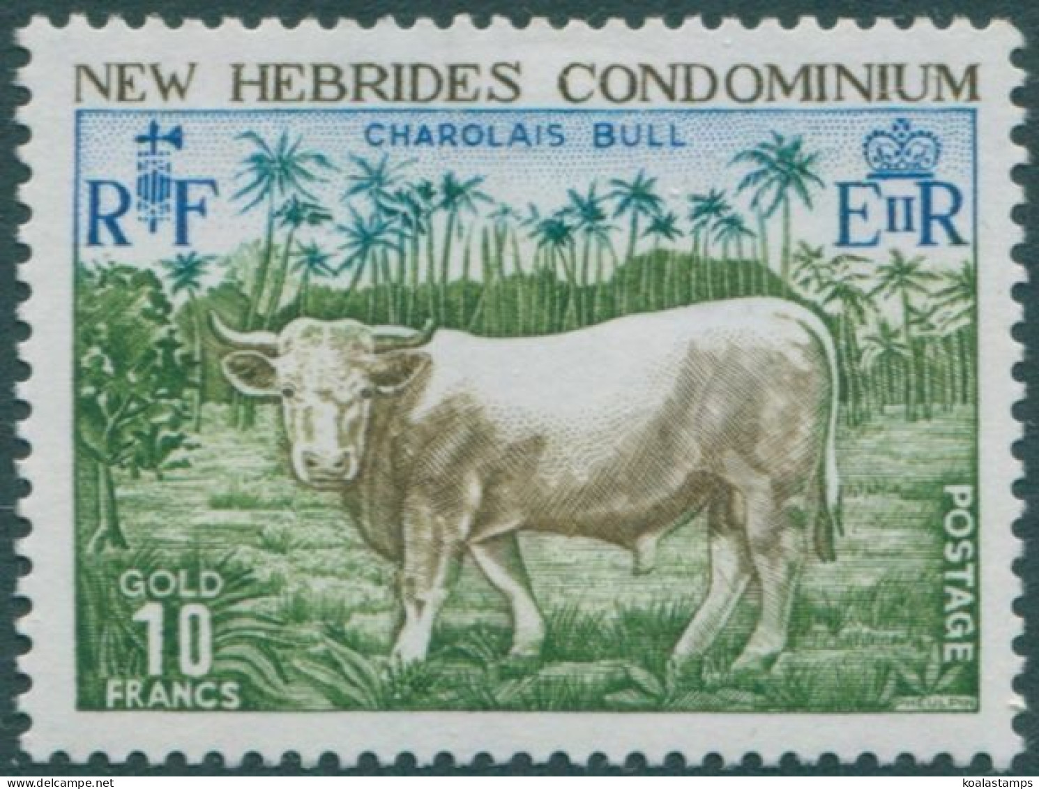 New Hebrides 1975 SG199 10f Charolais Bull MLH - Andere & Zonder Classificatie