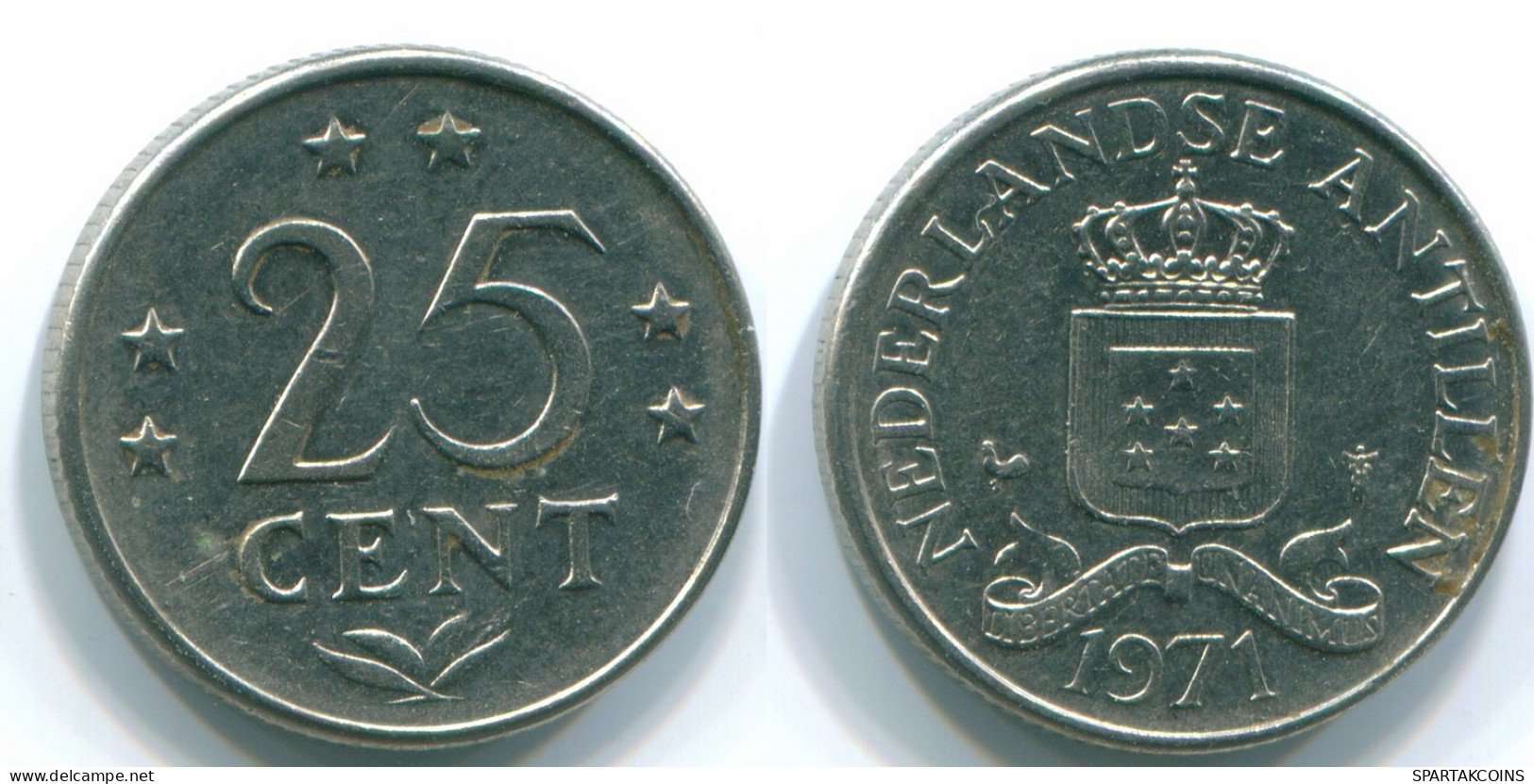 25 CENTS 1971 ANTILLAS NEERLANDESAS Nickel Colonial Moneda #S11554.E.A - Antilles Néerlandaises