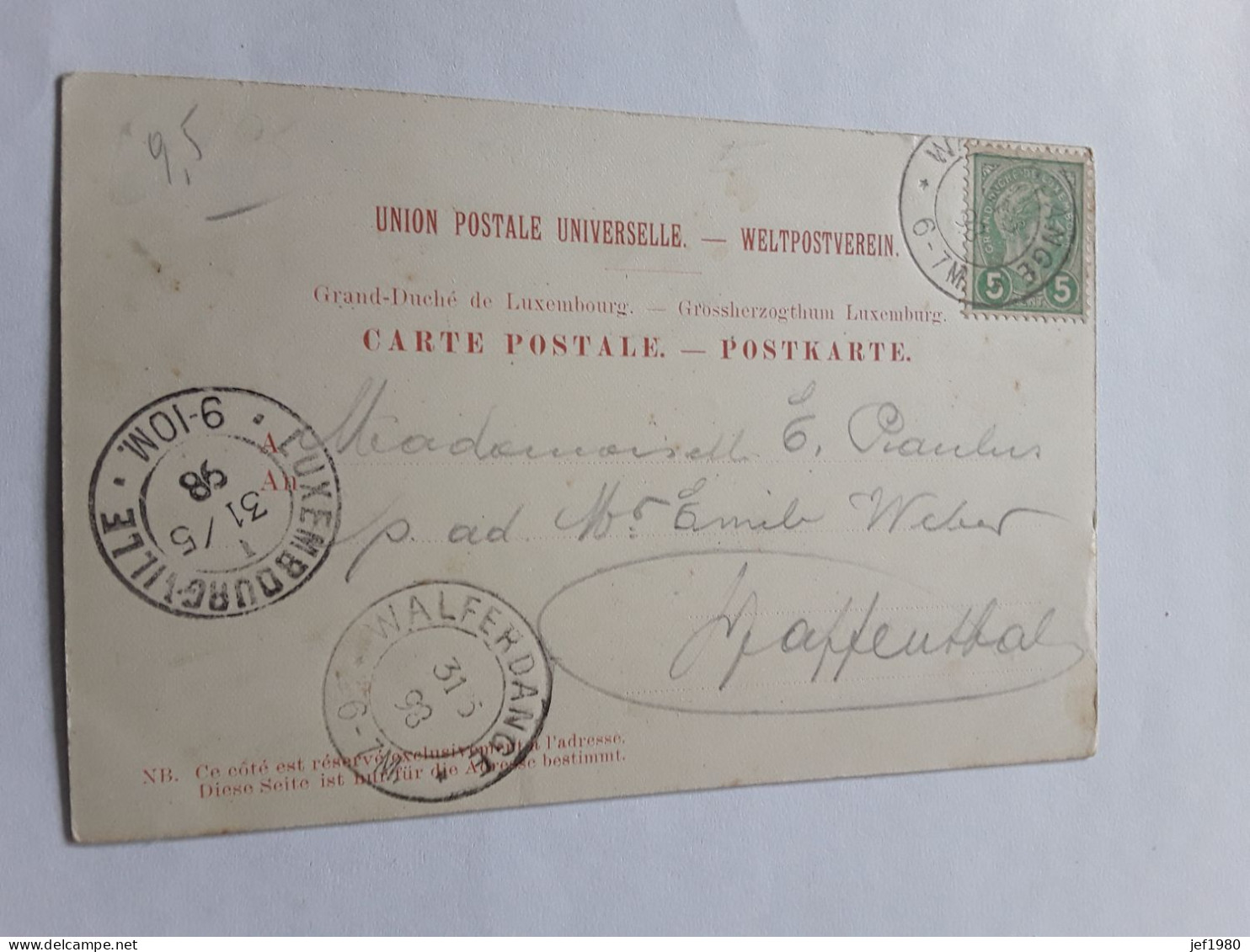 SOUVENIR DE WALFERDANGE VERZONDEN 1898 RESTAURANT - Other & Unclassified