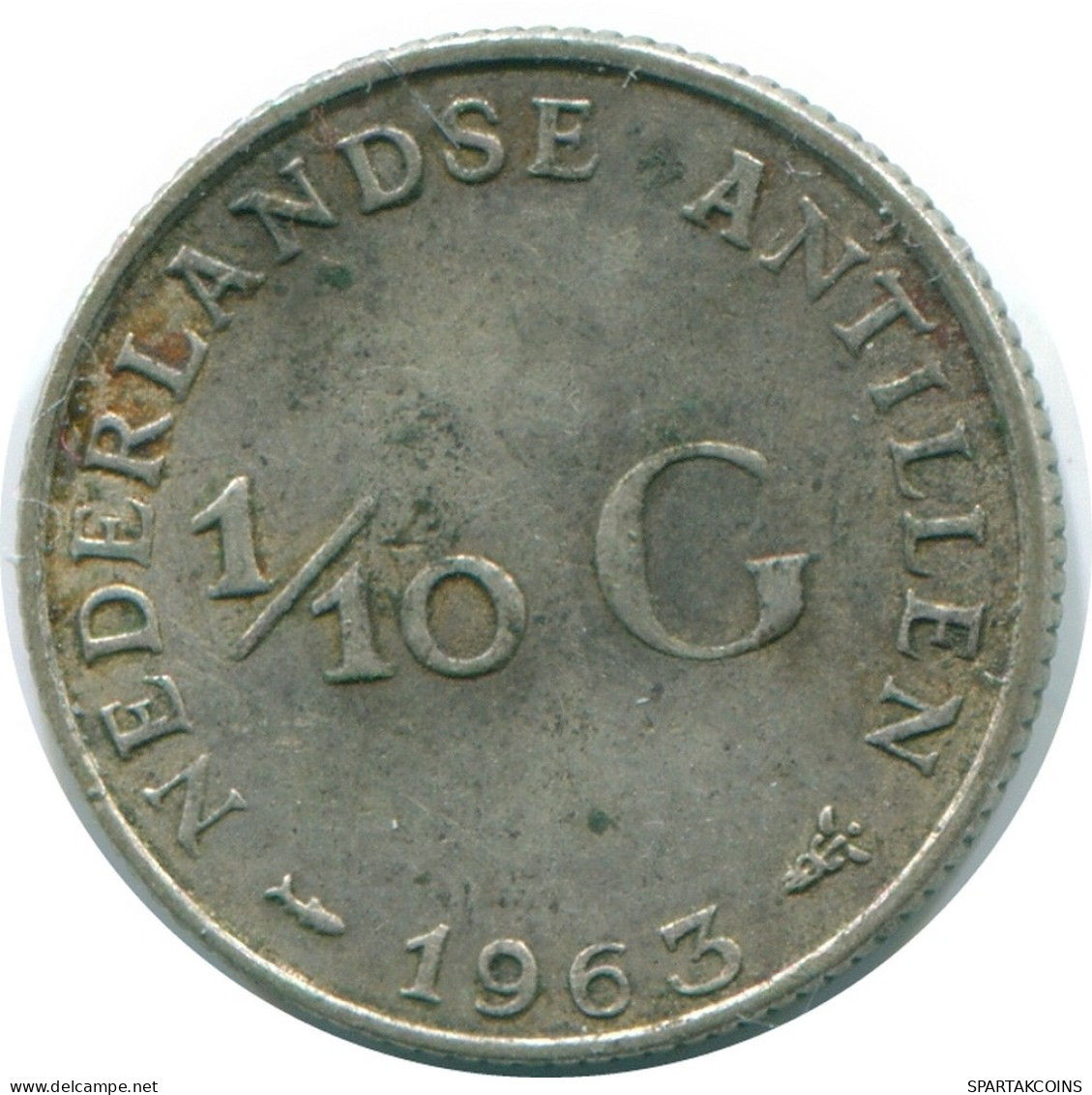 1/10 GULDEN 1963 NETHERLANDS ANTILLES SILVER Colonial Coin #NL12631.3.U.A - Niederländische Antillen