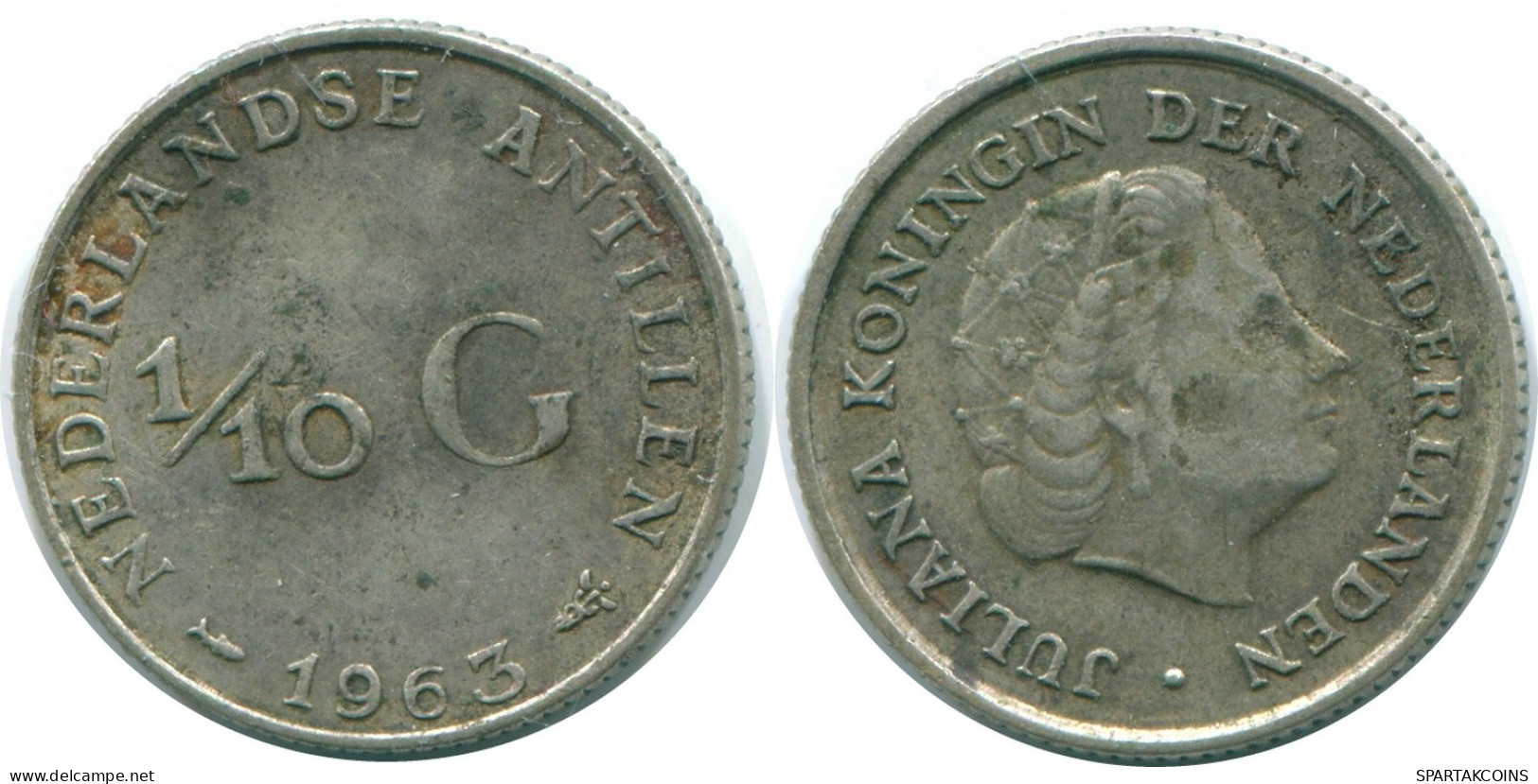 1/10 GULDEN 1963 NETHERLANDS ANTILLES SILVER Colonial Coin #NL12631.3.U.A - Antilles Néerlandaises