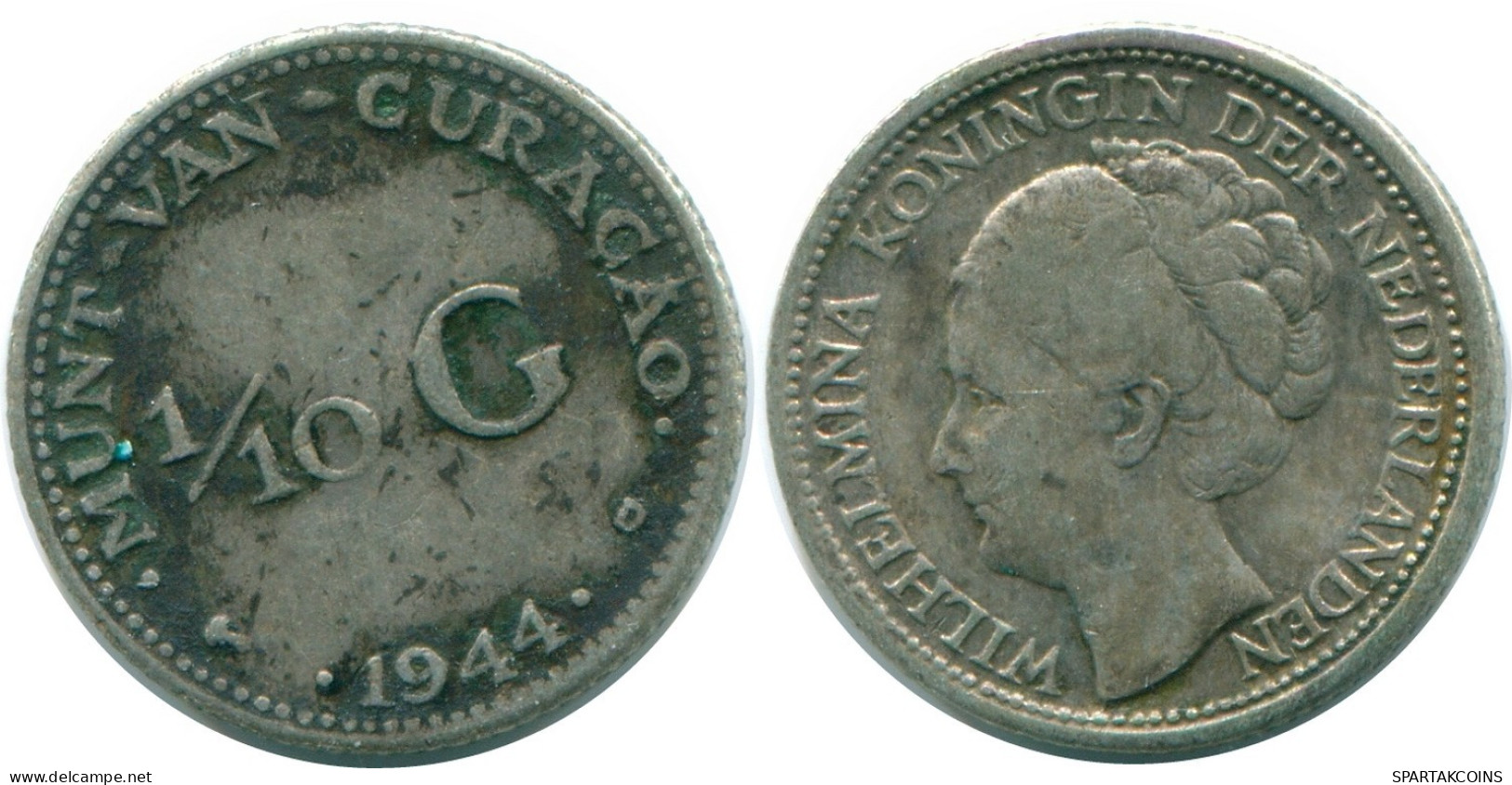 1/10 GULDEN 1944 CURACAO NIEDERLANDE SILBER Koloniale Münze #NL11781.3.D.A - Curacao