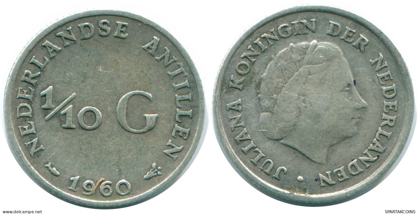 1/10 GULDEN 1960 ANTILLES NÉERLANDAISES ARGENT Colonial Pièce #NL12299.3.F.A - Niederländische Antillen