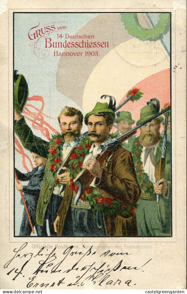 X0571 Germany Reich,stationery Postkarte Circuled 1903 Hannover Deutsche Bundesschiessen,, Tir, Shooting (2 Scan) - Cartes Postales