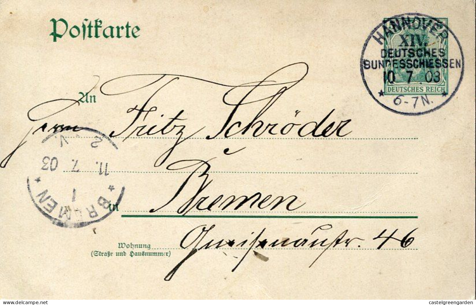 X0571 Germany Reich,stationery Postkarte Circuled 1903 Hannover Deutsche Bundesschiessen,, Tir, Shooting (2 Scan) - Cartes Postales