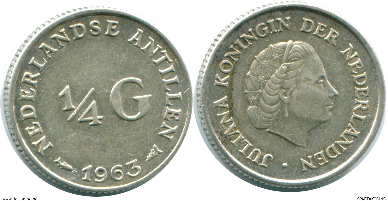 1/4 GULDEN 1963 NIEDERLÄNDISCHE ANTILLEN SILBER Koloniale Münze #NL11243.4.D.A - Niederländische Antillen