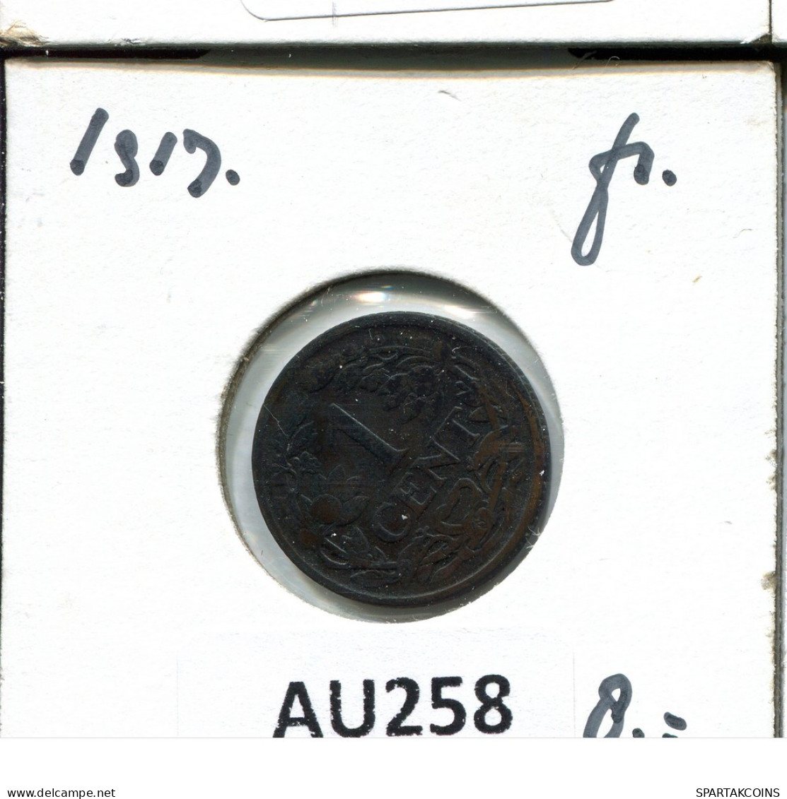 1 CENT 1917 NEERLANDÉS NETHERLANDS Moneda #AU258.E.A - 1 Centavos