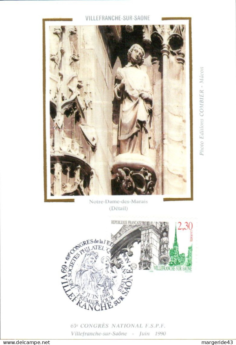 CARTE MAXIMUM 1990 CONGRES PHILA. VILLEFRANCHE SUR SAONE - 1990-1999