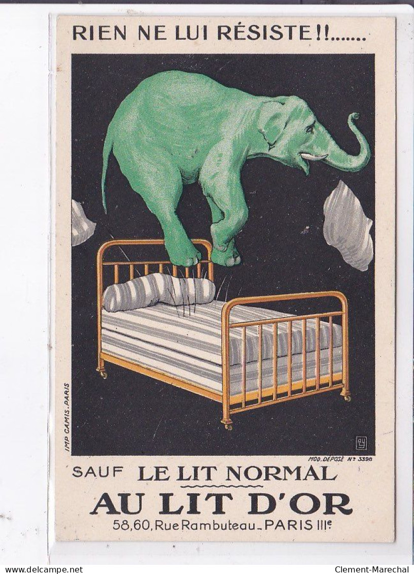 PUBLICITE : Magasin "au Lit D'Or" Rue Rambuteau à Paris (éléphant - Matelas) - Très Bon état - Publicité