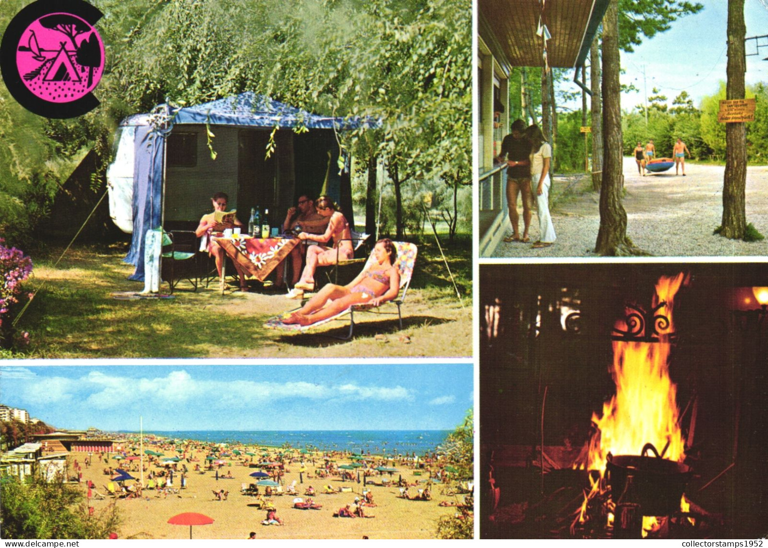 LIGNANO SABBIADORO, UDINE, FRIULI, MULTIPLE VIEWS, CAMPING, TENT, BEACH, ARCHITECTURE, UMBRELLA, FIRE, ITALY, POSTCARD - Udine