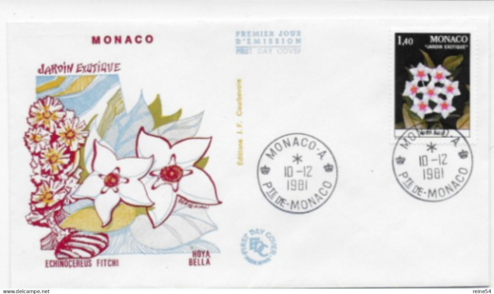 Enveloppe Premier Jour - Jardin Exotique - Hoya Bella 10-12-1981 Pte De Monaco (fleurs) - Used Stamps