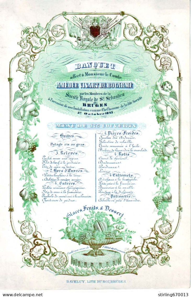 DE 1909 - Carte Porcelaine Pour Banquet A M Le Comte Amedee Visart De Bocarme, Bruges, Imp Daveluy 1843 - Other & Unclassified
