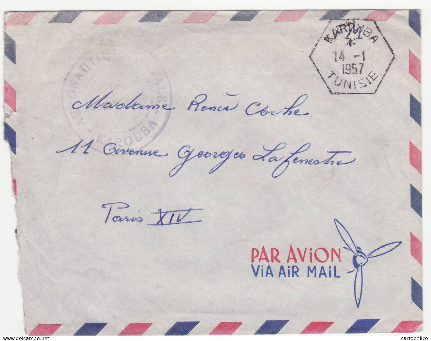 Lettre Karouba Tunisie 1957 Cachet Aeronautique Royale - Tunesië (1956-...)