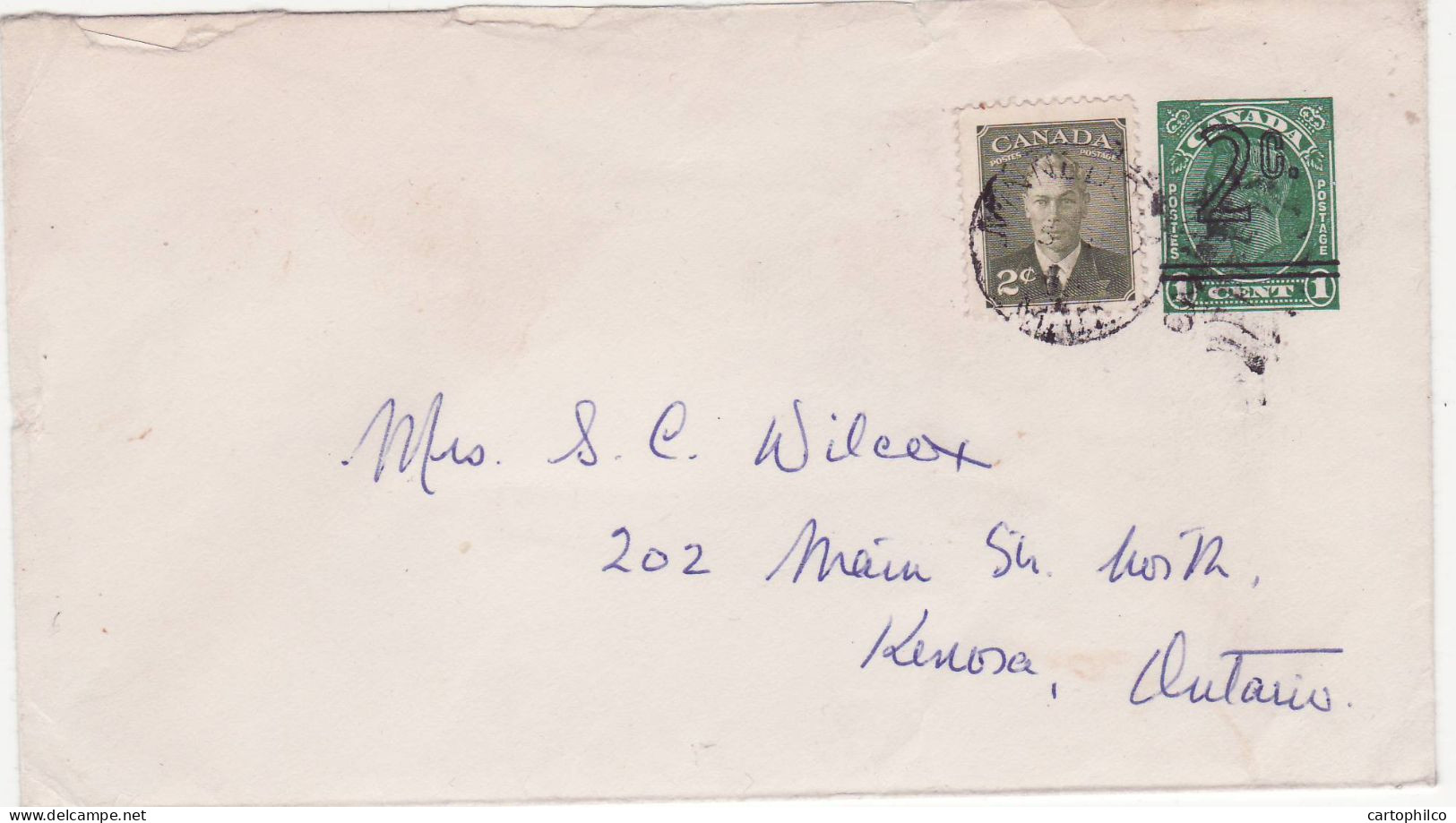 Canada Postal Stationery 1c +2c For Kenosa Ontario  - 1903-1954 Rois
