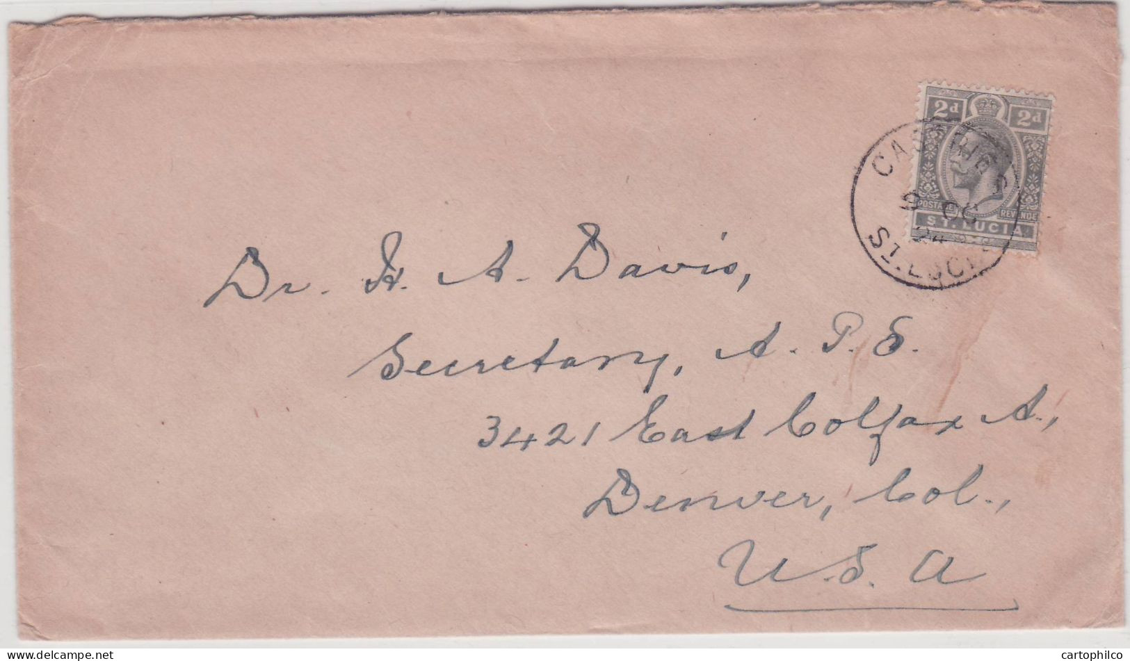 St Lucia 2d Castries 1924 For Denver USA - Ste Lucie (...-1978)