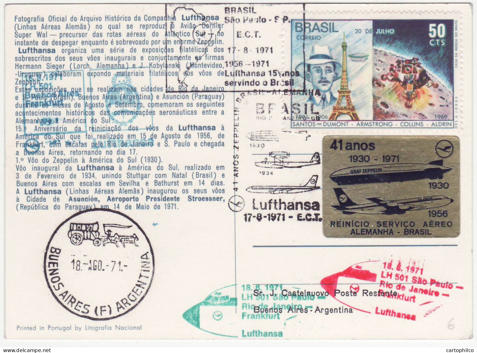 Postcard Zeppelin Lufthansa Brasil 1971 - Briefe U. Dokumente