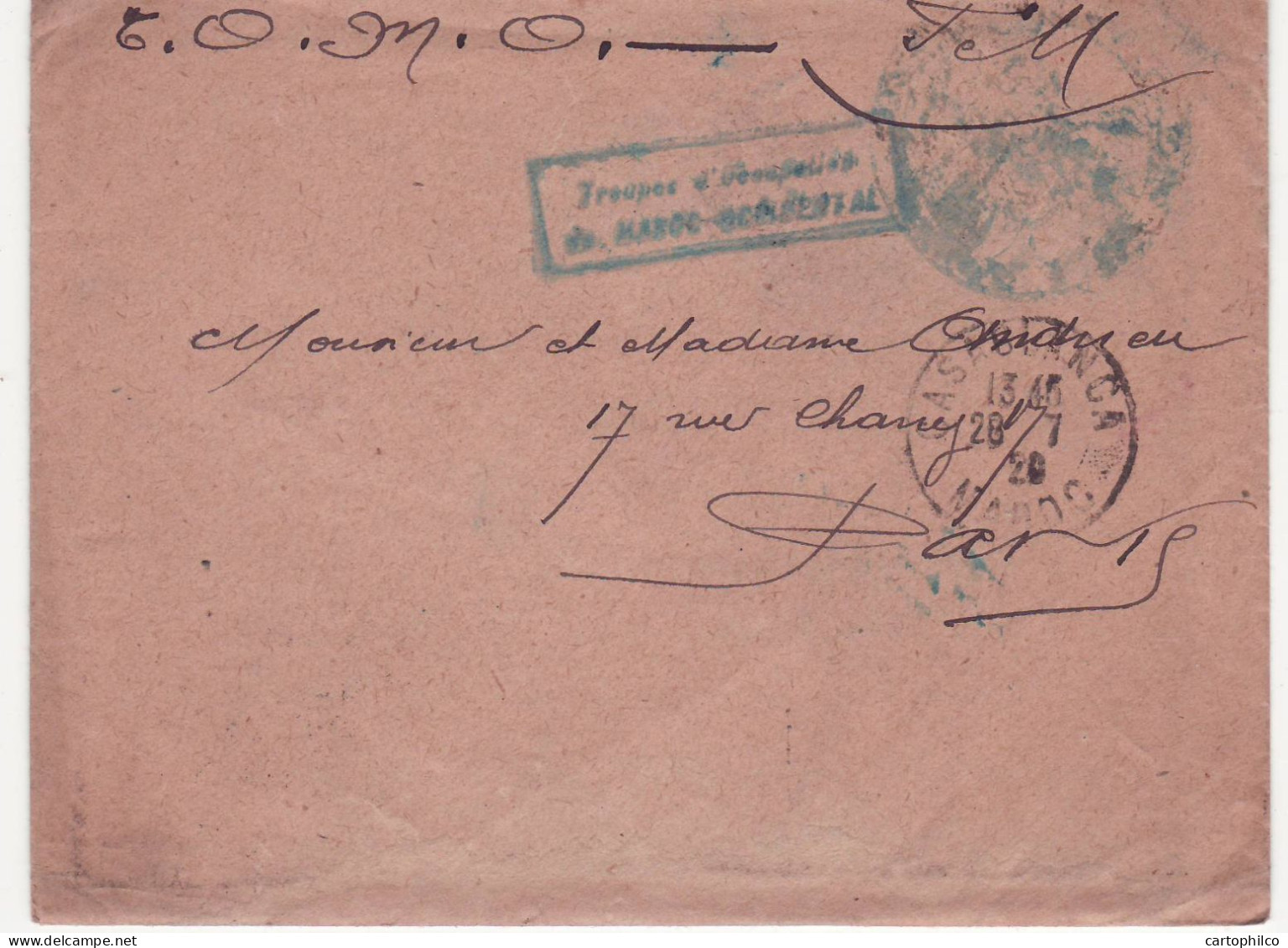 'Maroc Lettre 1920 Avec Cachet Troupes D''occupation Marc Occidental' - Lettres & Documents